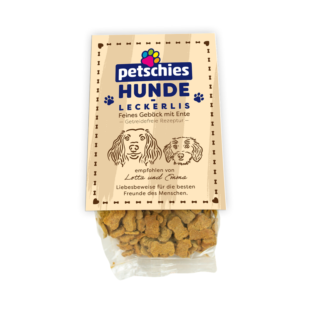 Vorderseite der petschies Hundeleckerlis 210 g Verpackung